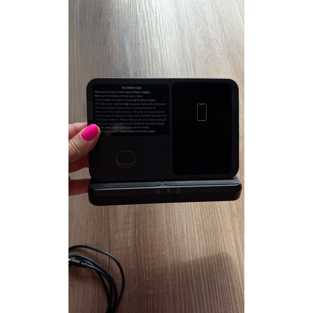 3-in-1 Wireless Charging Station Samsung Galaxy Watch Phone Buds Black no box